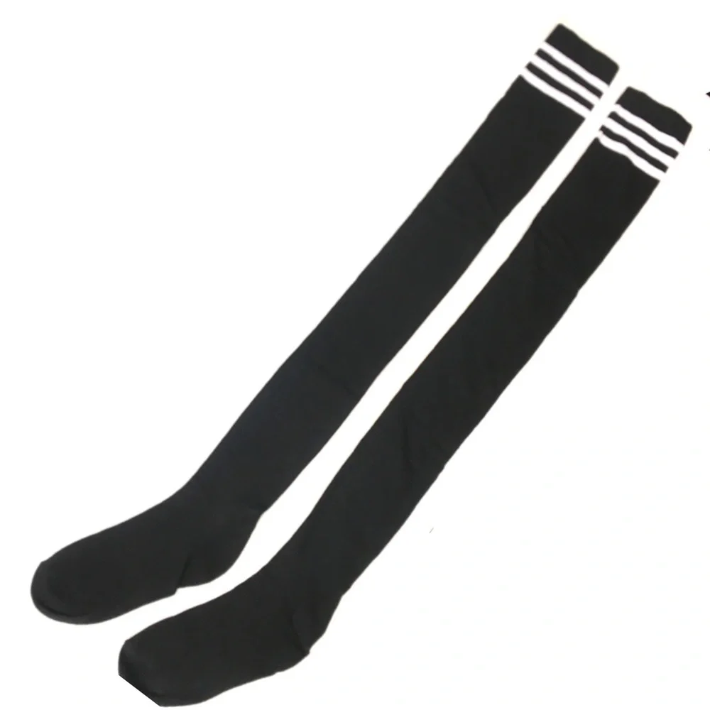 Black Thigh High Socks White Stripes Over The Knee Athletic Socks